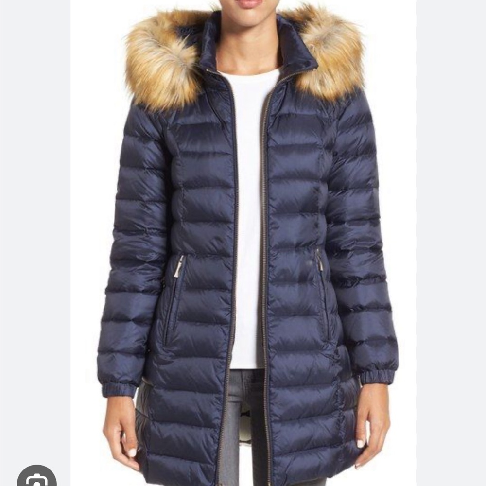 Kate Spade Black Puffer Jacket with Faux Fur Hood